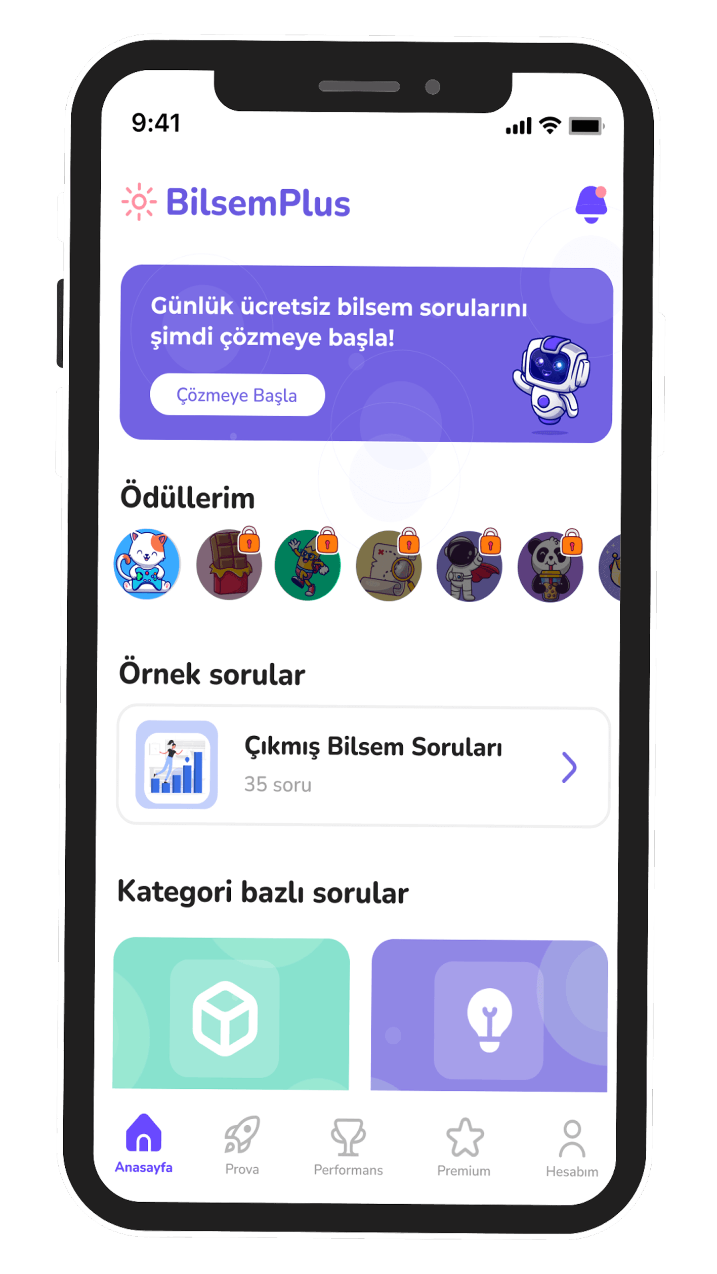 BİLSEM Plus uygulamasının ana ekranı